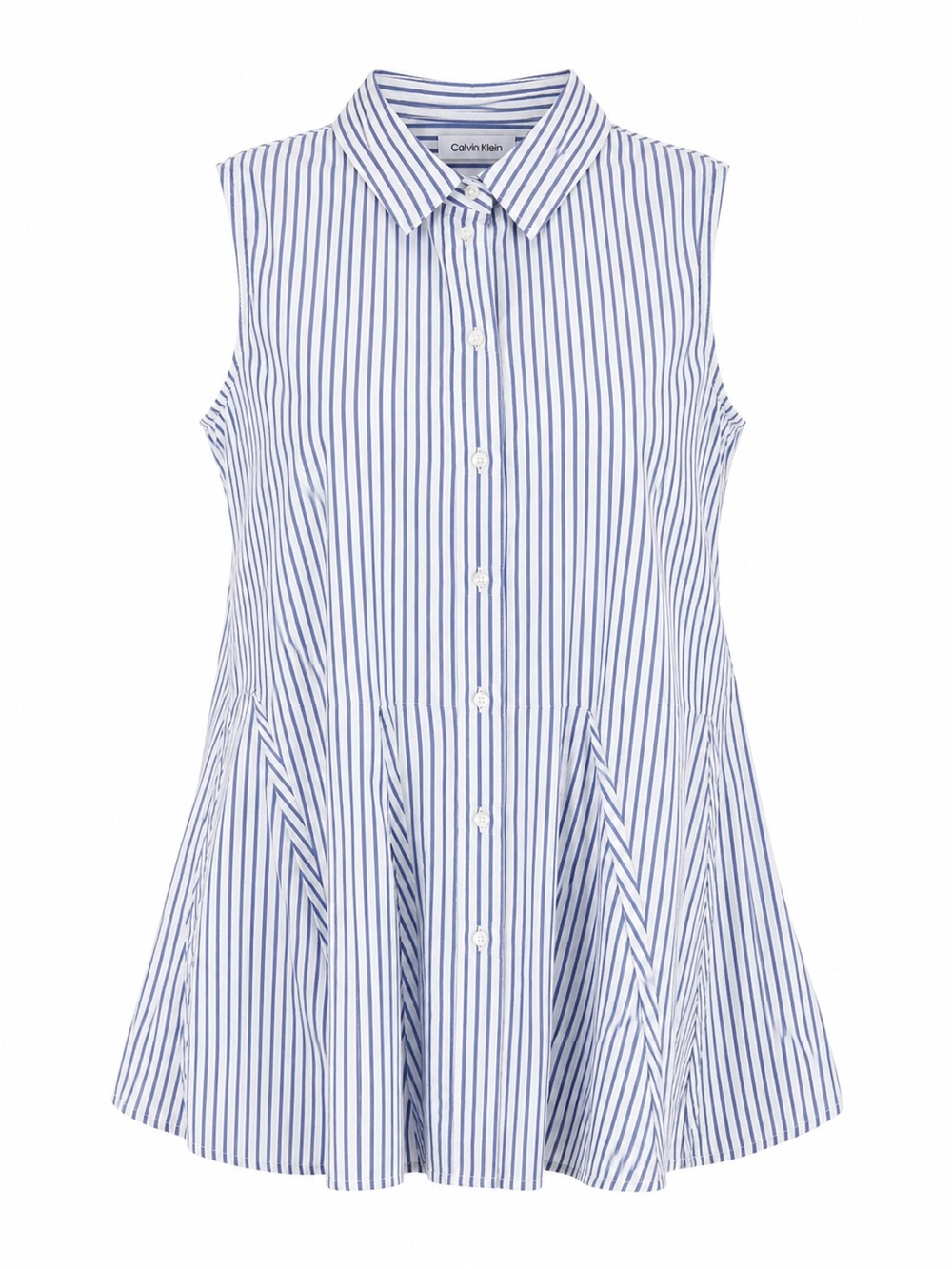 Calvin Klein blue and White Striped Sleeveless Blouse